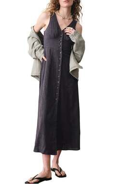Marine Layer Camila Dark Gray Maxi Dress New Medium